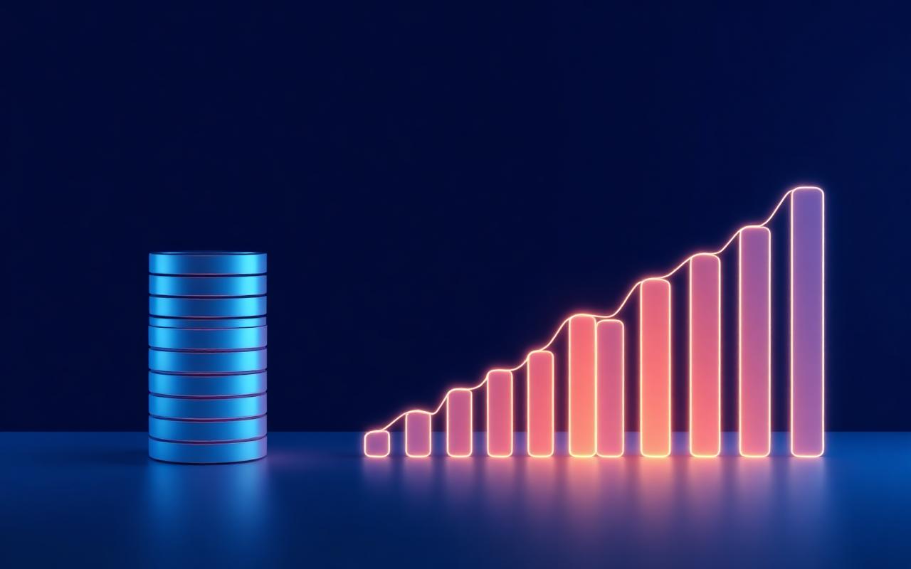 Database cylinder next to ascending performance bar chart